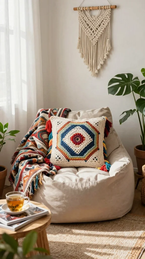 12 Crochet Pillow Cover Pattern Free Ideas for Beautiful Handmade Cushions - 6. Boho Fringe 1