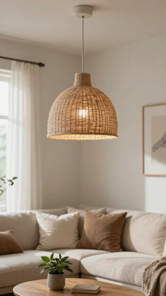 12 DIY Hanging Lamp Shade Ideas to Add Character to Your Space - 1. Woven Jute Pendant Shade 1