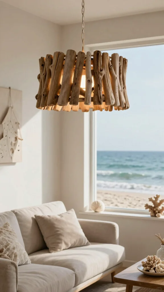 12 DIY Hanging Lamp Shade Ideas to Add Character to Your Space - 10. Driftwood Lantern Shade 1