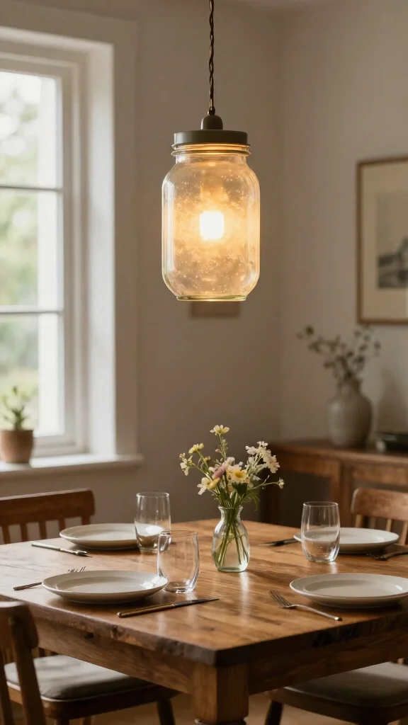 12 DIY Hanging Lamp Shade Ideas to Add Character to Your Space - 2. Upcycled Mason Jar Shade 1