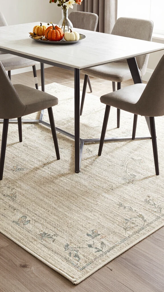 12 Dining Room Rug Ideas to Make Your Eating Space Feel Complete - 10. Printed Natural Fiber Rugs for a Pop of Color 1