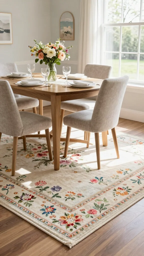 12 Dining Room Rug Ideas to Make Your Eating Space Feel Complete - 12. Seasonal Rugs for a Fresh Look Each Year 1
