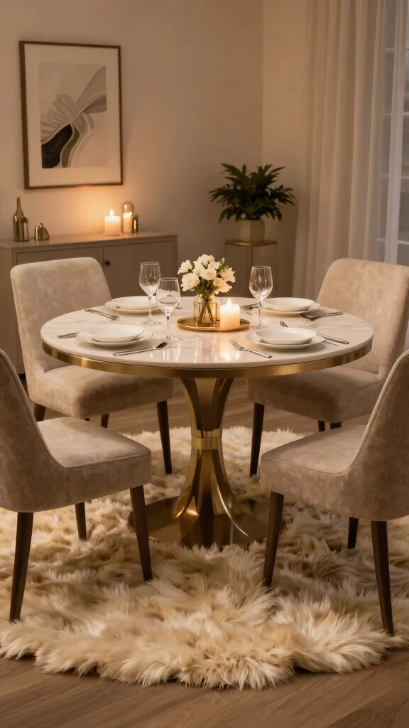 12 Dining Room Rug Ideas to Make Your Eating Space Feel Complete - 8. Faux Fur Rugs for a Cozy Dining Experience 1