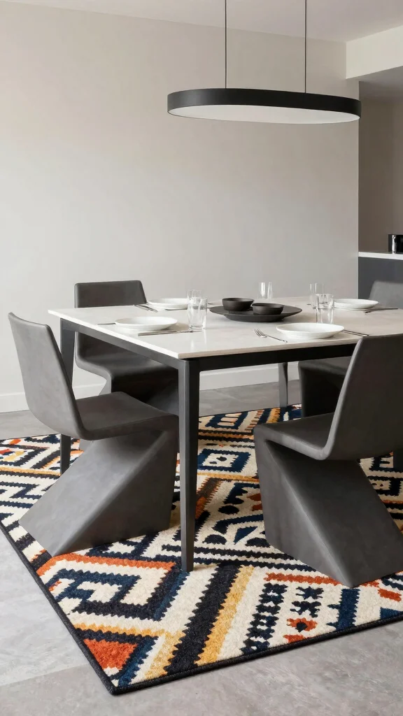 12 Dining Room Rug Ideas to Make Your Eating Space Feel Complete - 9. Geometric Rugs for Modern Elegance 1