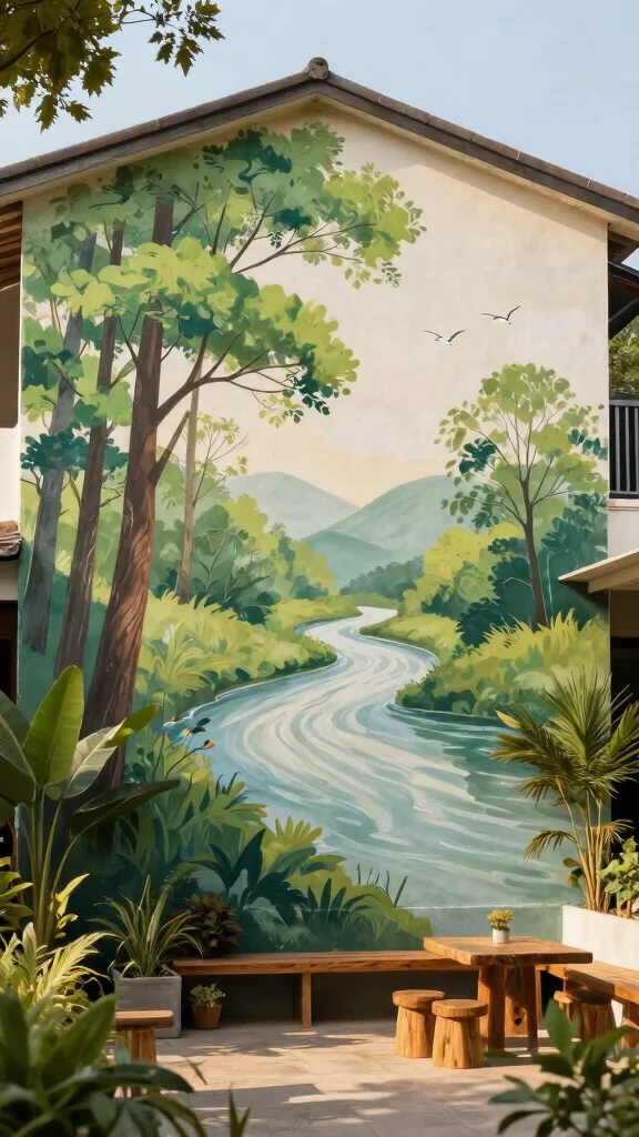 12 Garden Mural Outdoor Wall Art Ideas to Transform a Plain Backyard Wall - 1. Nature-Themed Mural 1