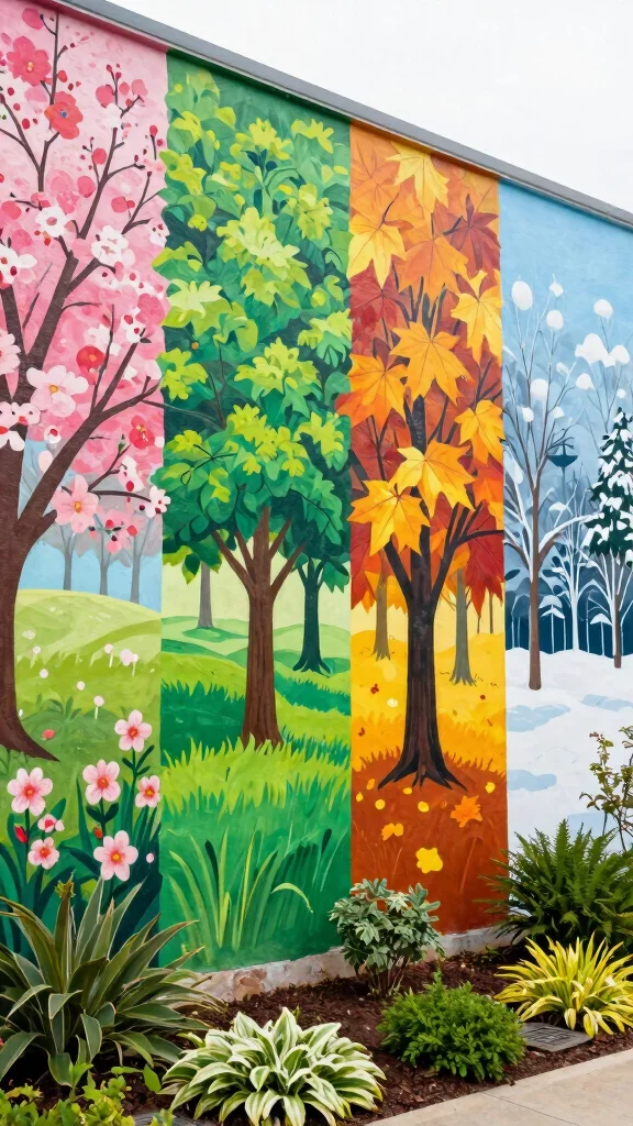 12 Garden Mural Outdoor Wall Art Ideas to Transform a Plain Backyard Wall - 12. Seasonal Themes 1