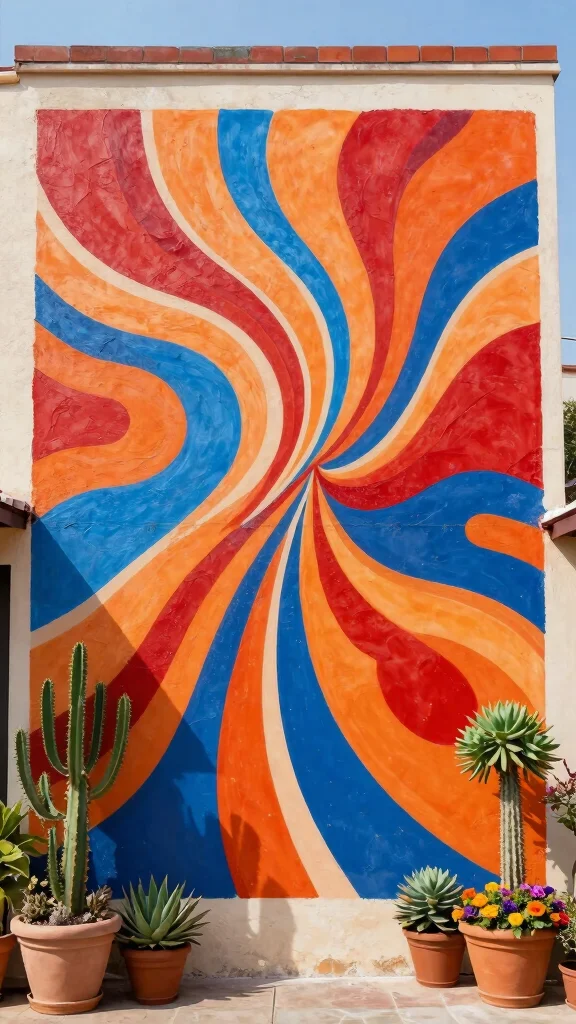 12 Garden Mural Outdoor Wall Art Ideas to Transform a Plain Backyard Wall - 2. Abstract Art Mural 1