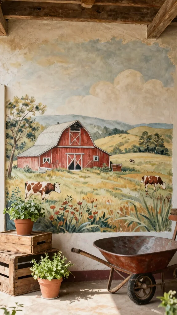 12 Garden Mural Outdoor Wall Art Ideas to Transform a Plain Backyard Wall - 4. Vintage Farmhouse Style 1