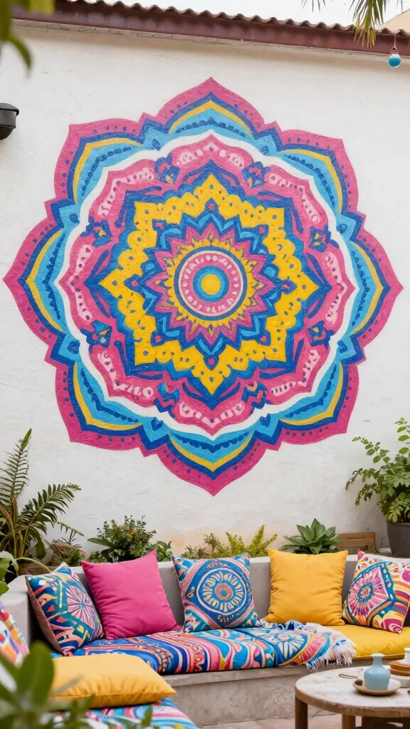 12 Garden Mural Outdoor Wall Art Ideas to Transform a Plain Backyard Wall - 5. Colorful Mandalas 1