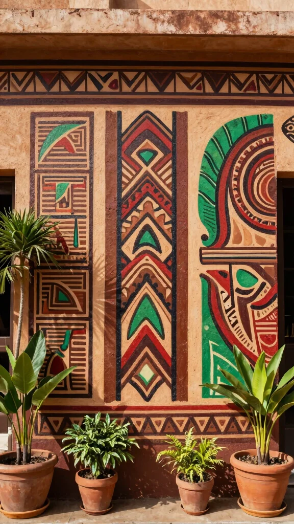 12 Garden Mural Outdoor Wall Art Ideas to Transform a Plain Backyard Wall - 7. Cultural and Ethnic Patterns 1