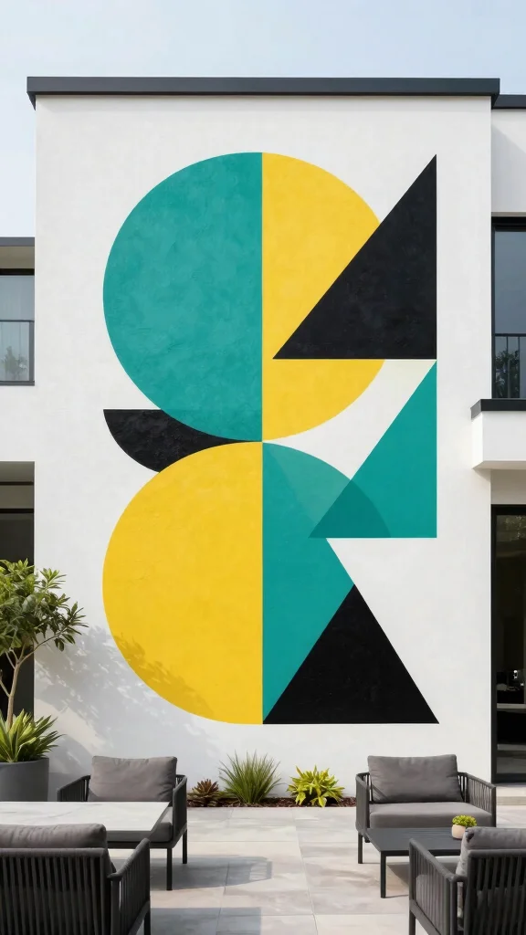 12 Garden Mural Outdoor Wall Art Ideas to Transform a Plain Backyard Wall - 8. Geometric Designs 1