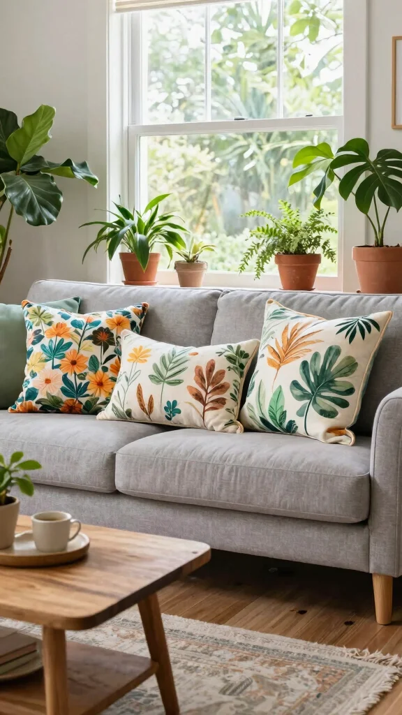 12 Gray Couch Pillow Ideas for a Polished and Cozy Living Room - 11. Contrast with Nature 1