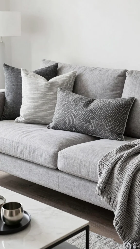 12 Gray Couch Pillow Ideas for a Polished and Cozy Living Room - 2. Monochromatic Magic 1