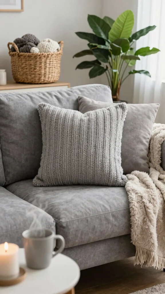 12 Gray Couch Pillow Ideas for a Polished and Cozy Living Room - 3. Cozy Knits 1