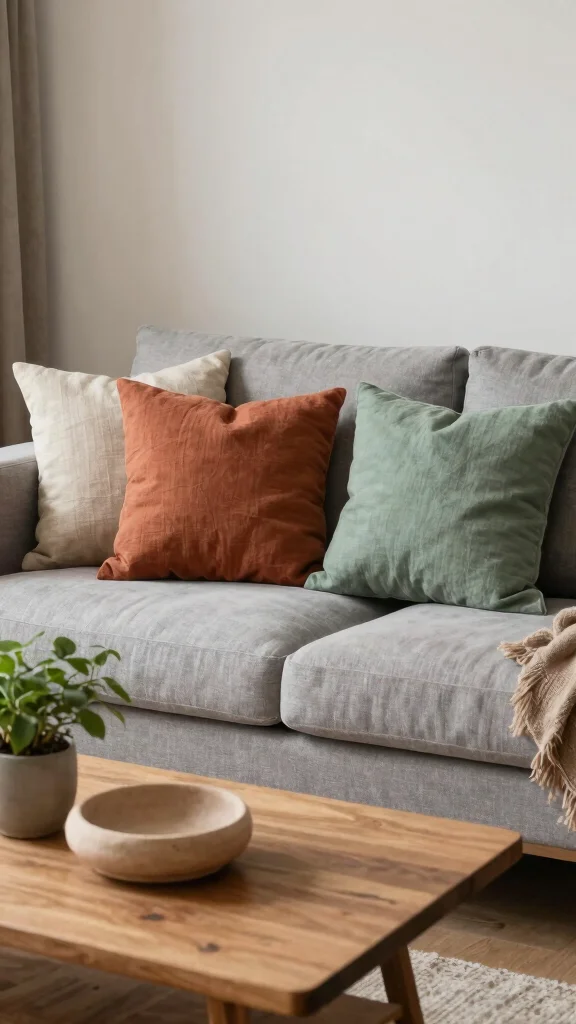 12 Gray Couch Pillow Ideas for a Polished and Cozy Living Room - 6. Earthy Accents 1