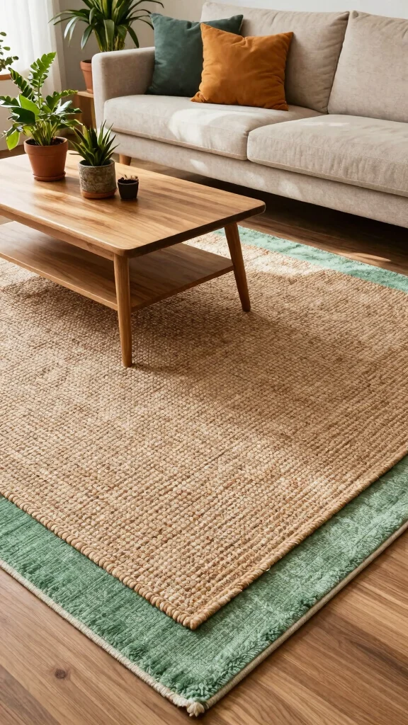 12 Green Rug Living Room Ideas for a Fresh and Stylish Space - 10. Textured Layering Styles 1