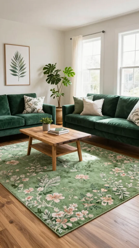 12 Green Rug Living Room Ideas for a Fresh and Stylish Space - 4. Nature-Inspired Patterns 1