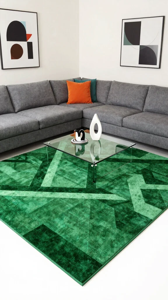 12 Green Rug Living Room Ideas for a Fresh and Stylish Space - 5. Modern Geometric Vibes 1