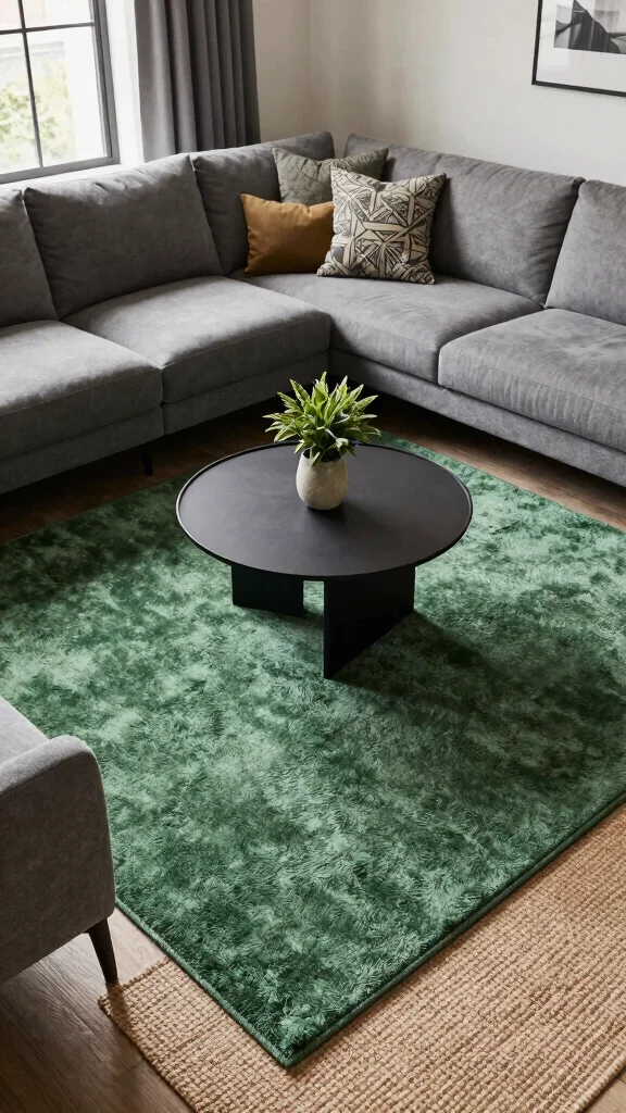12 Green Rug Living Room Ideas for a Fresh and Stylish Space - 7. Stylish Rug Placement 1