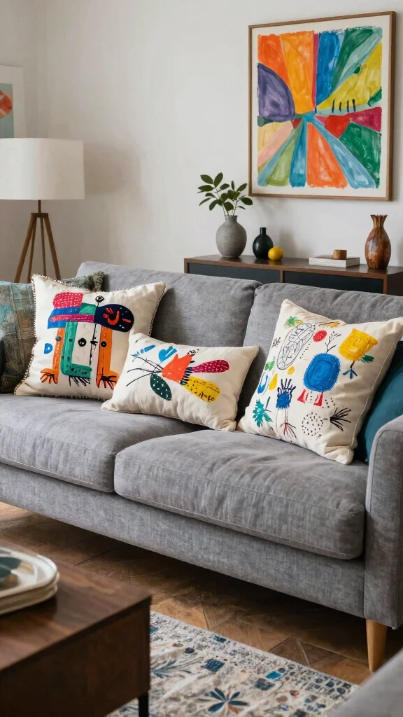 12 Grey Sofa Pillow Ideas That Add Contrast, Texture, and Warmth - 10. Personal Touches with DIY Pillows 1