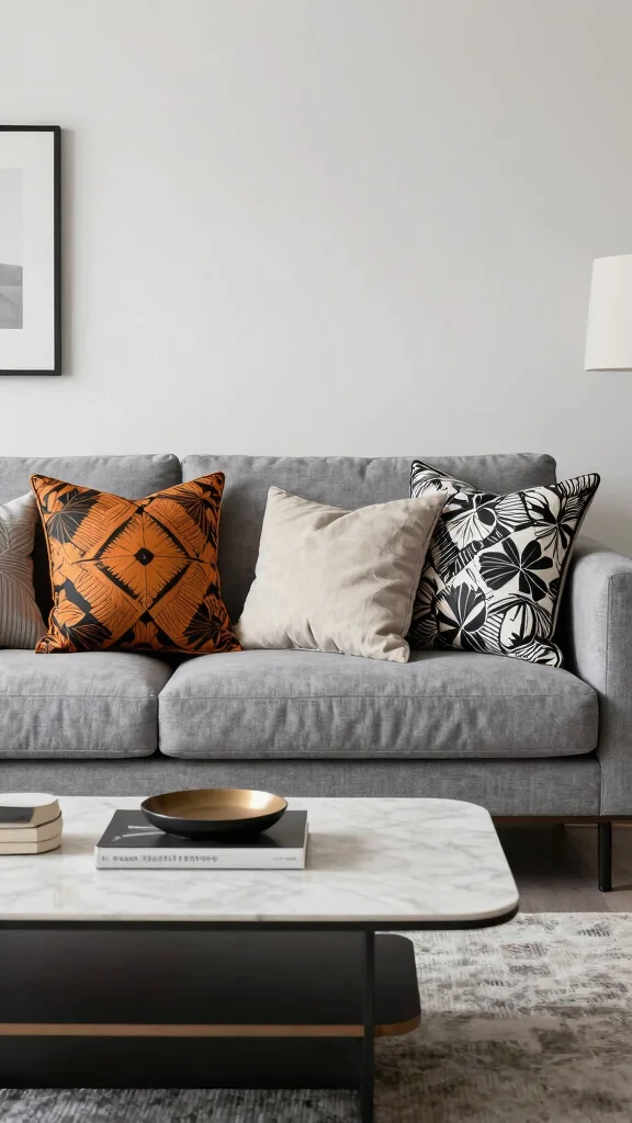 12 Grey Sofa Pillow Ideas That Add Contrast, Texture, and Warmth - 12. Statement Pieces for a Focal Point 1
