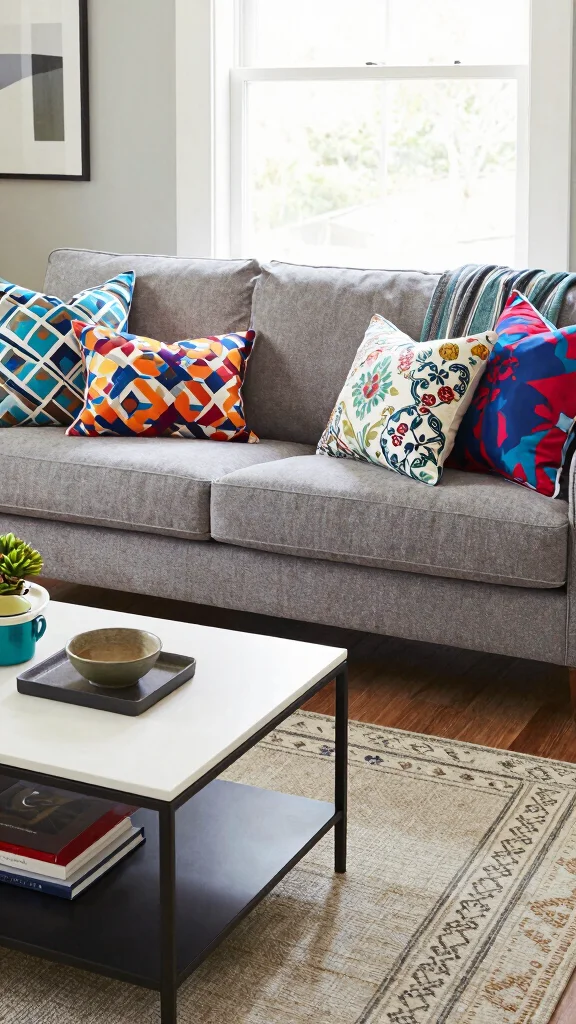 12 Grey Sofa Pillow Ideas That Add Contrast, Texture, and Warmth - 3. Bold Patterns for a Fun Pop 1