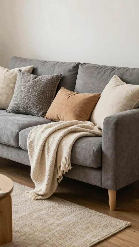 12 Grey Sofa Pillow Ideas That Add Contrast, Texture, and Warmth - 8. Cozy Layers with Throws and Cushions 1