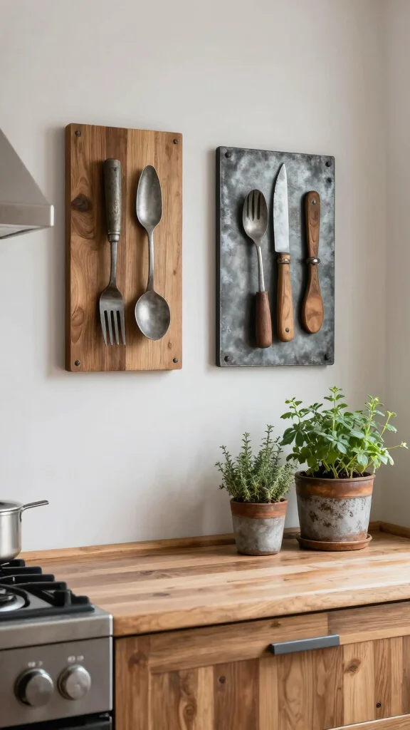 12 Kitchen Wall Art Ideas That Add Character to Everyday Spaces - 10. Wood and Metal Wall Art 1