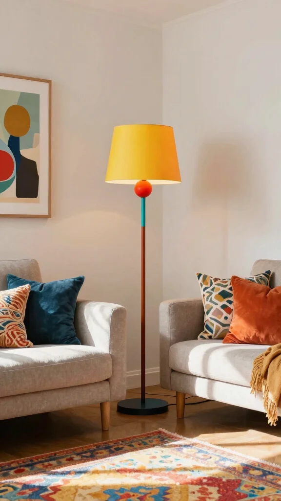 12 Mid Century Modern Floor Lamp Ideas for a Timeless and Stylish Living Room - 3. The Colorful Shade Lamp 1