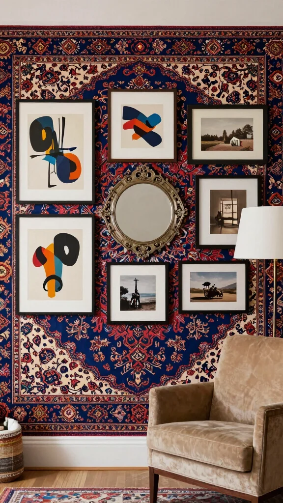 12 Persian Rug Wallpaper Ideas for a Rich and Timeless Vintage Aesthetic - 10. Layering with Art and Decor 1