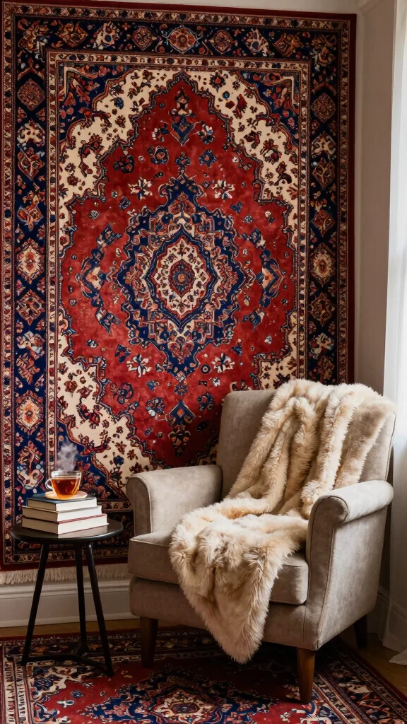12 Persian Rug Wallpaper Ideas for a Rich and Timeless Vintage Aesthetic - 11. Creating Cozy Corners with Accent Walls 1