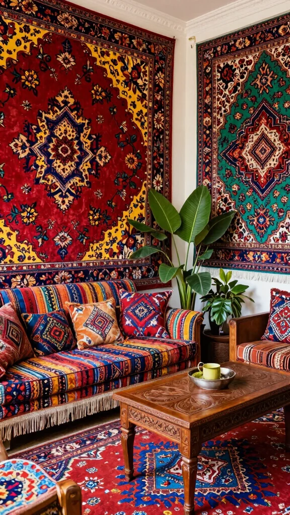 12 Persian Rug Wallpaper Ideas for a Rich and Timeless Vintage Aesthetic - 3. Eclectic Fusion with Mixed Patterns 1