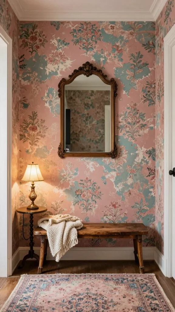 12 Persian Rug Wallpaper Ideas for a Rich and Timeless Vintage Aesthetic - 4. Vintage Charm with Distressed Patterns 1