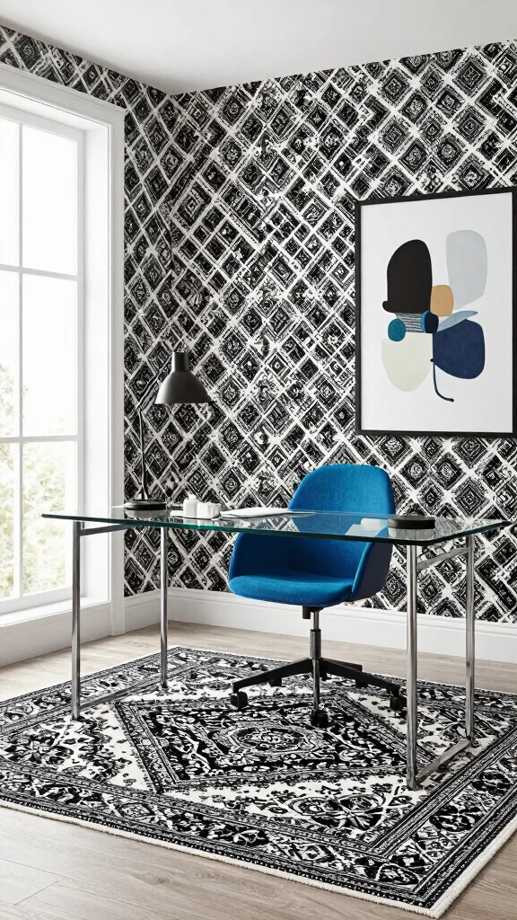 12 Persian Rug Wallpaper Ideas for a Rich and Timeless Vintage Aesthetic - 7. Geometric Glamour for Modern Spaces 1