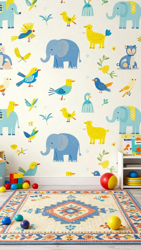 12 Persian Rug Wallpaper Ideas for a Rich and Timeless Vintage Aesthetic - 8. Whimsical Charm with Animal Motifs 1