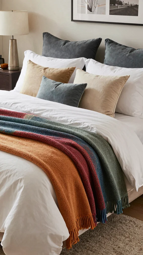 12 Pillow Placement on Bed Ideas for a Hotel-Inspired Bedroom Look - 11. Creative Use of Throws 1