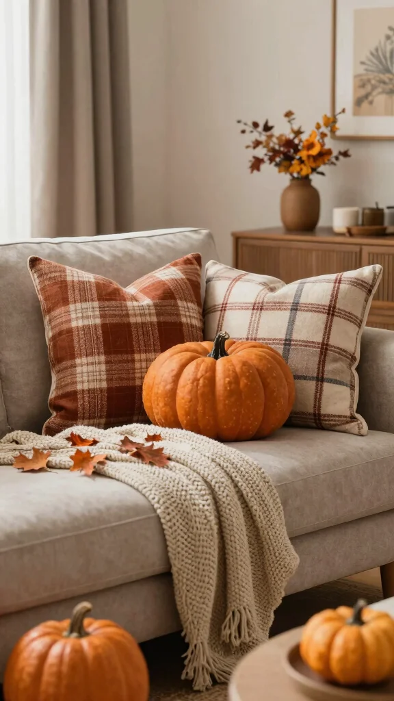12 Plaid Pillow Covers Ideas for a Classic and Cozy Decor Touch - 12. Seasonal Plaid Layering 1