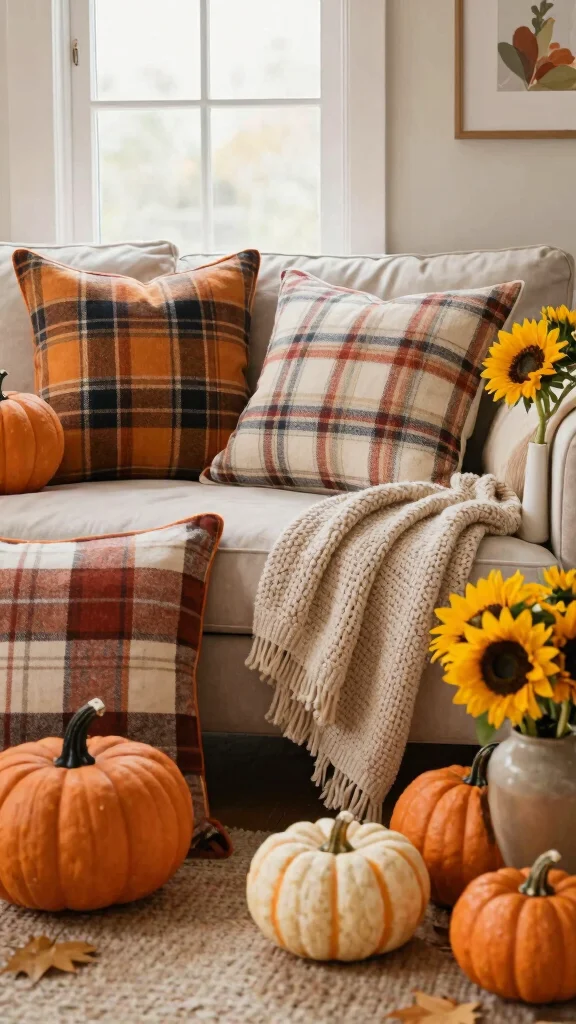 12 Plaid Pillow Covers Ideas for a Classic and Cozy Decor Touch - 7. Plaid with Seasonal Decor 1