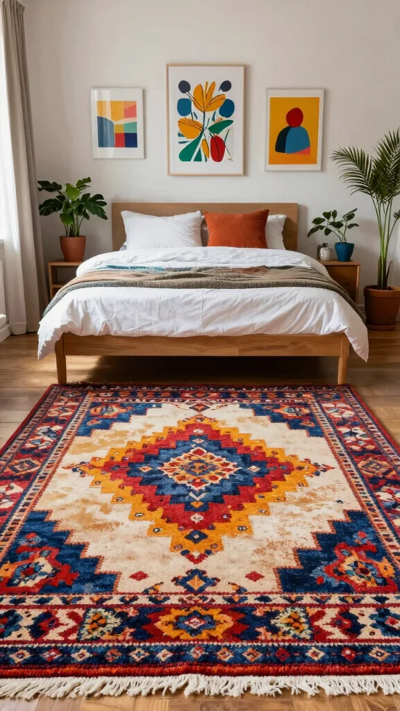 12 Rug Size Guide Bedroom Ideas to Help You Choose the Right Fit - 5. Statement Rugs for Bold Designs 1