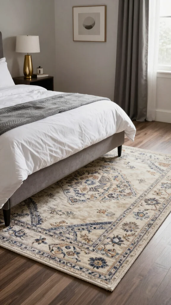 12 Rug Under Bed Placement Ideas for a More Balanced Bedroom Layout - 11. Custom Sizing for Personal Touch 1