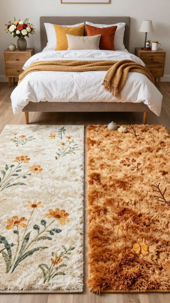 12 Rug Under Bed Placement Ideas for a More Balanced Bedroom Layout - 12. Seasonal Switches for Fresh Looks 1