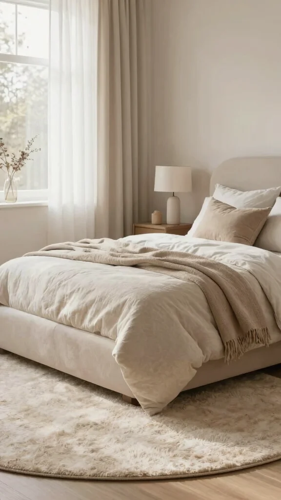 12 Rug Under Bed Placement Ideas for a More Balanced Bedroom Layout - 8. Round Rugs for Softness 1