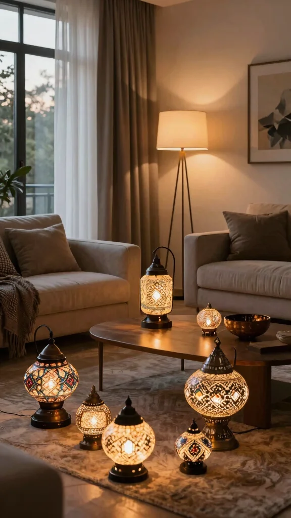 12 Turkish Lamp Design Ideas for a Warm and Exotic Home Accent - 11. Layered Lighting with Turkish Lamps 1