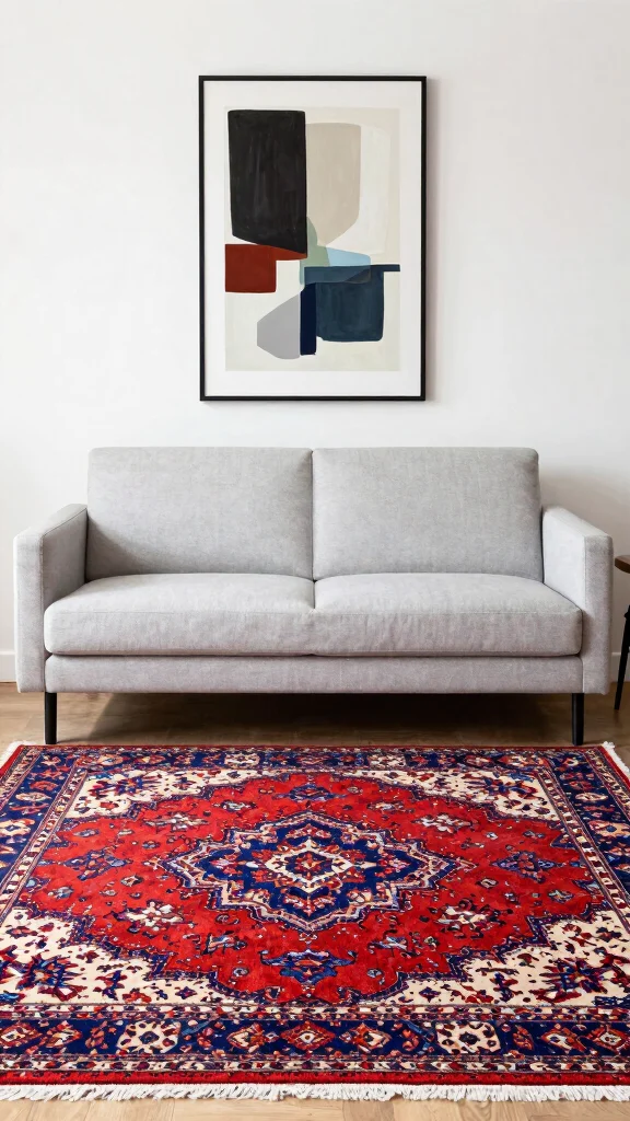 12 Vintage Persian Rug Ideas for Timeless Texture and Old-World Charm - 6. Mixing Modern and Vintage 1