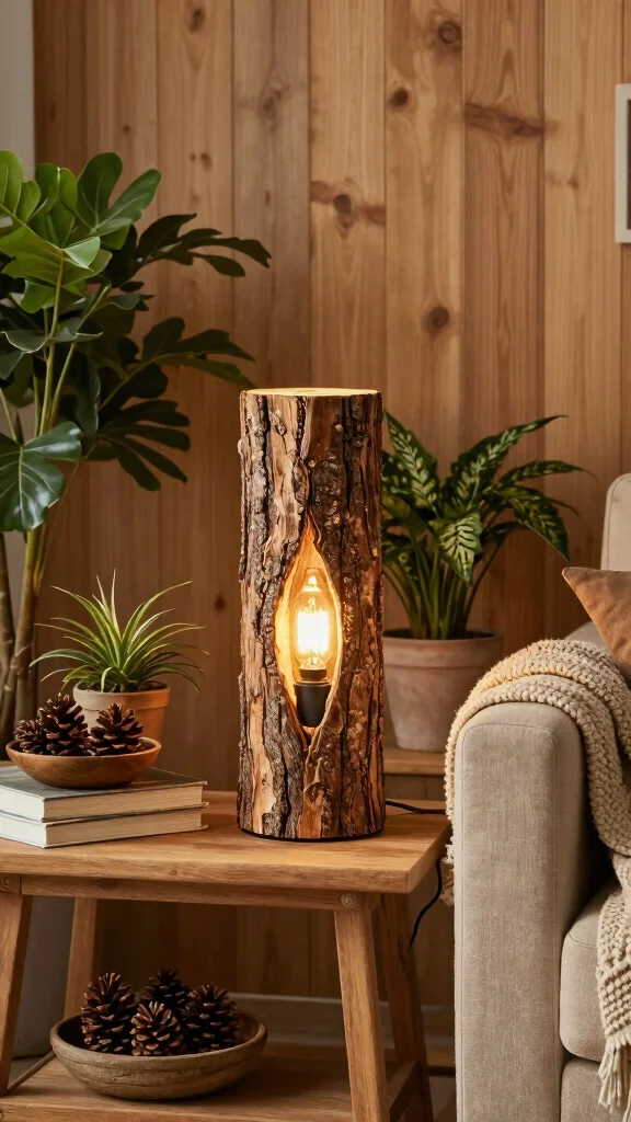 12 Wooden Lamp Ideas for Rustic, Modern, and Handmade Spaces - 1. Rustic Log Lamp 1