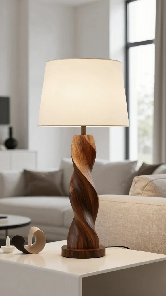 12 Wooden Lamp Ideas for Rustic, Modern, and Handmade Spaces - 7. Sculptural Wooden Table Lamp 1