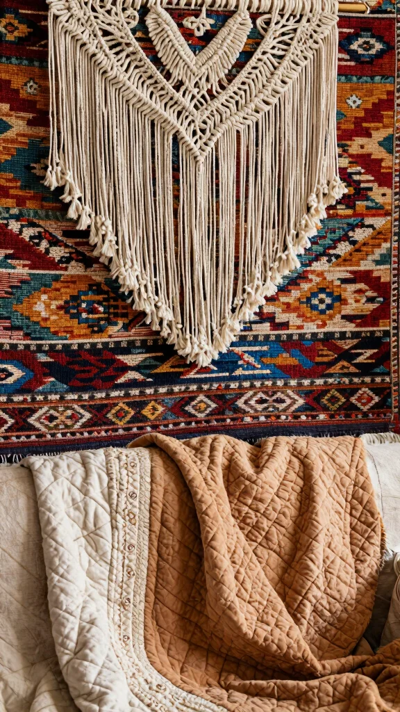 13 Bedroom Wall Art Ideas to Add Warmth, Style, and Visual Interest - 1. Layered Textiles for a Textured Look 1