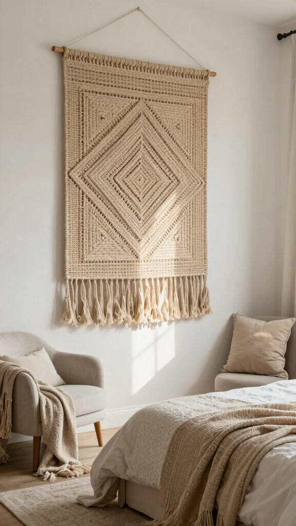 13 Bedroom Wall Art Ideas to Add Warmth, Style, and Visual Interest - 7. Woven Wall Hangings for Boho Vibes 1