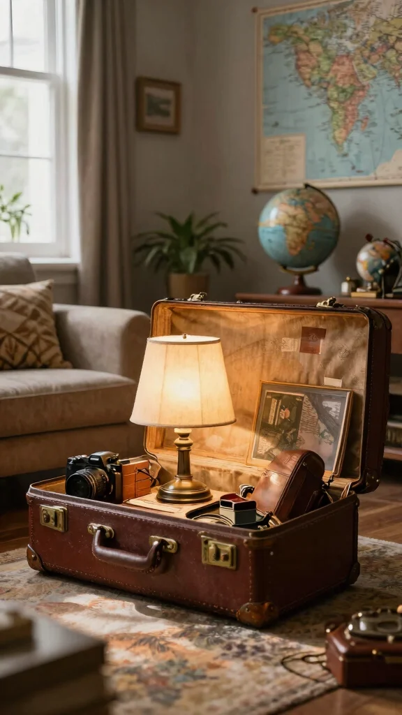 13 DIY Lamp Ideas to Create Unique Lighting for Every Room - 2. Vintage Suitcase Lamp 1
