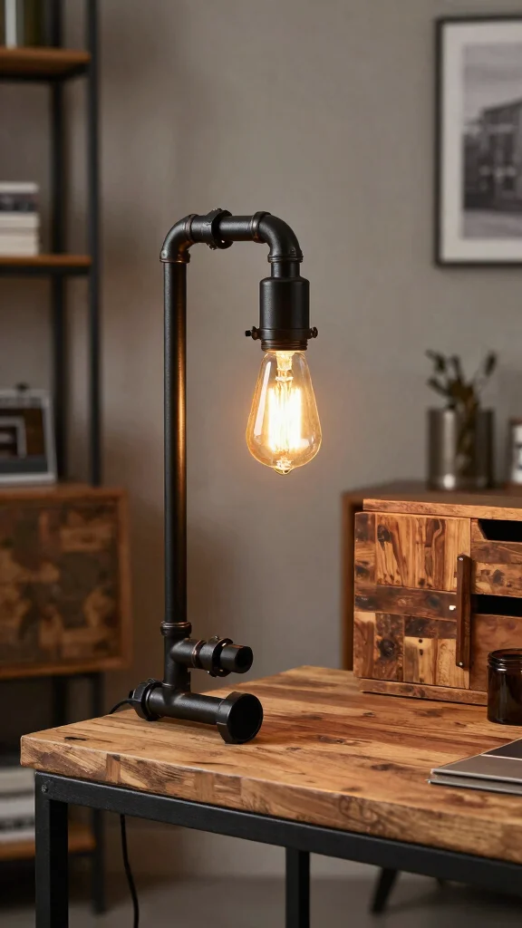 13 DIY Lamp Ideas to Create Unique Lighting for Every Room - 4. Industrial Pipe Lamp 1